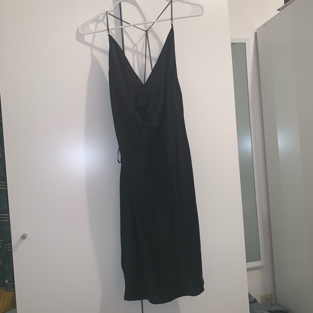 Cowel neck slip dress with chain straps